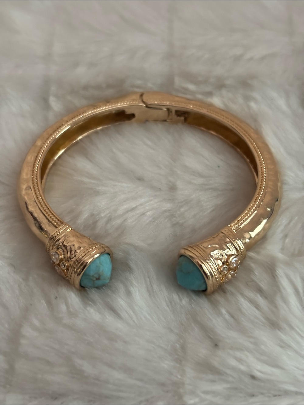 Gold-Tone Cuff Bracelet with Turquoise Stone Ends
